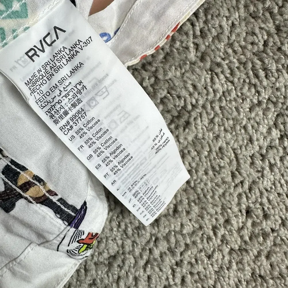 RVCA Hot Fudge Shirt Mens Large White Burritos Taqueria Short Sleeve Button Up - Picture 7 of 13